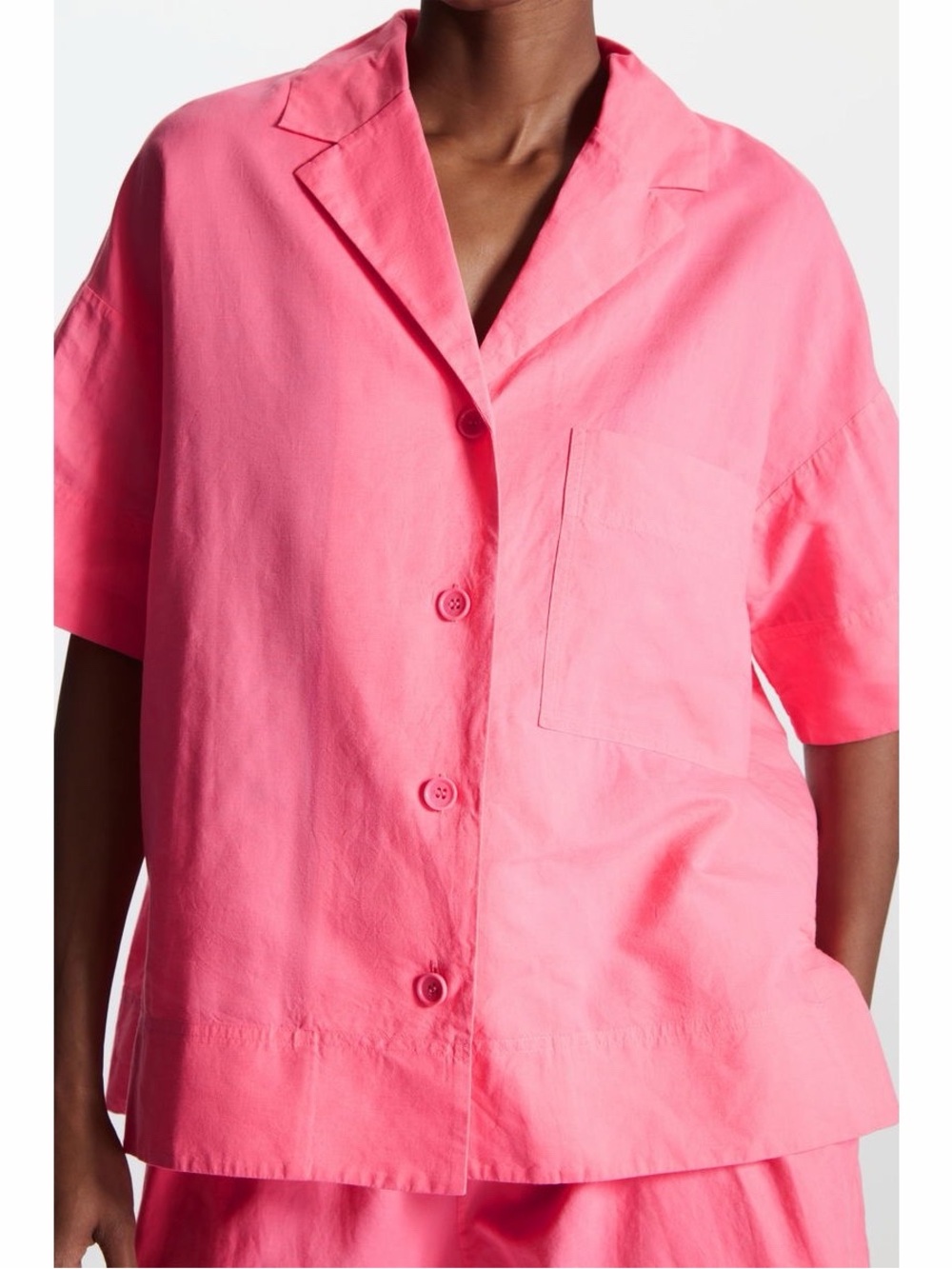 COS Oversized Linen Cotton Blend Button Down Resort Shirt in Pink